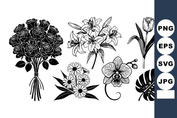 Black Line Art Floral Tattoo Set: Graphics for Crafts Brands