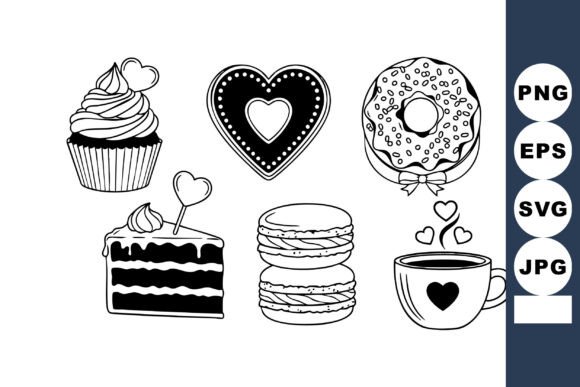 Black White Dessert Line Art Set