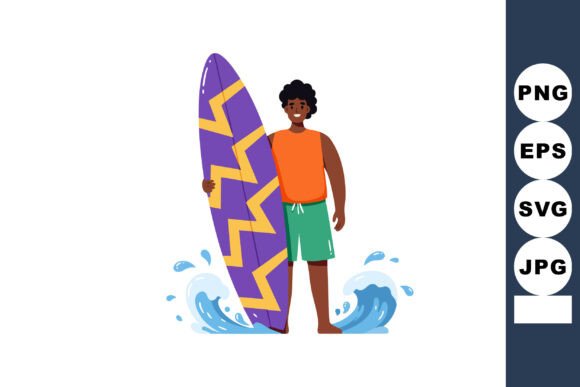 Boy with Purple & Yellow Surfboard Graphics