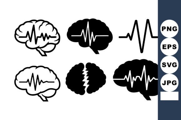 Brain Heartbeat Line Icons Set: Graphics for Crafts & Health Brands