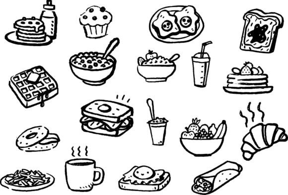 Breakfast Doodle Clipart Set: SVG Graphics & Illustrations