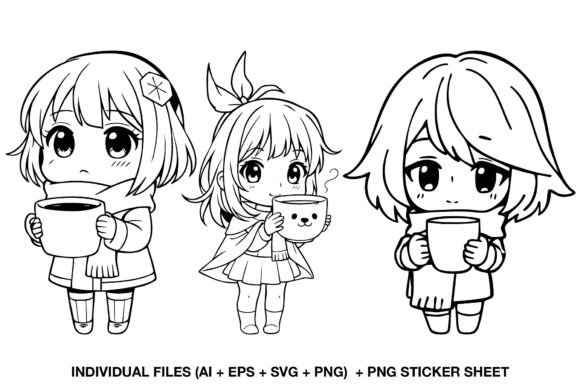 Chibi Winter Girl Digital Stamps: Cozy Crafts Graphics