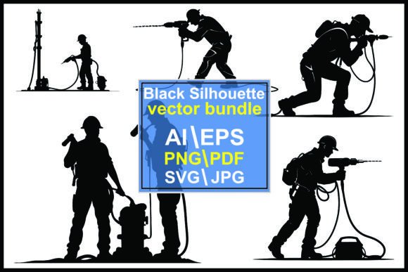 Construction Worker Silhouettes Graphics & Illustrations