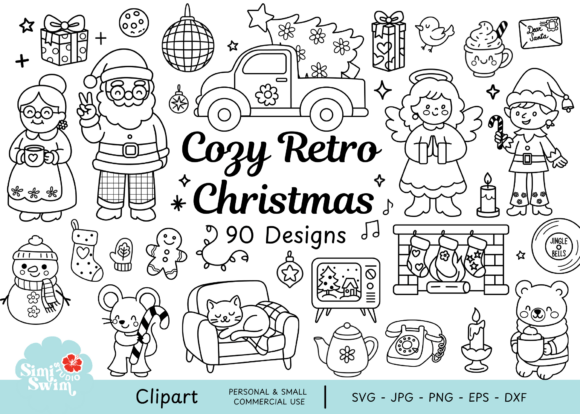 Cozy Retro Christmas Clipart for Crafts & Graphics