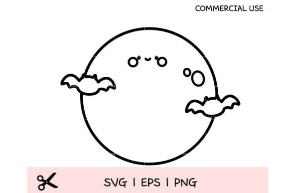 Cute Moon with Bats SVG Halloween Graphics & Illustrations