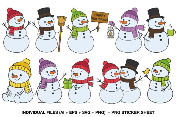 Cute Snowman Clipart Set: Winter Graphics for Local Crafts Brands