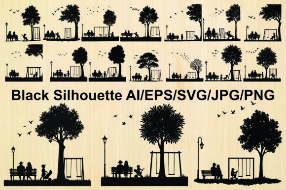 Family Silhouette Bench Vector Bundle: Graphics & Illustrations
