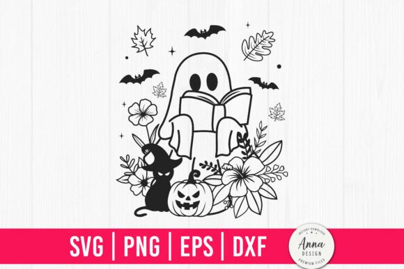 Halloween Floral Ghost Cat Book SVG Graphics