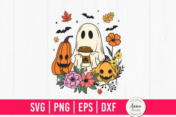 Halloween Floral Ghost with Coffee SVG Graphics