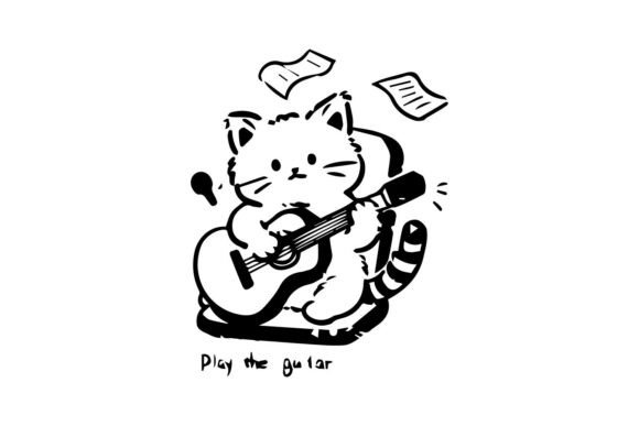 Hand Drawn Cute Animal Cat Illustration Graphics for Crafts
