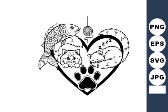 Heart Cats Koi Paw Emblem: Graphics for Crafts & Affectionate Branding