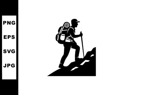 Hiker Climbing Mountain Silhouette: Clean Graphics & Illustrations
