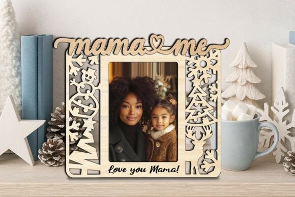 Holiday Winter Mama Me SVG Photo Frame Laser Graphics