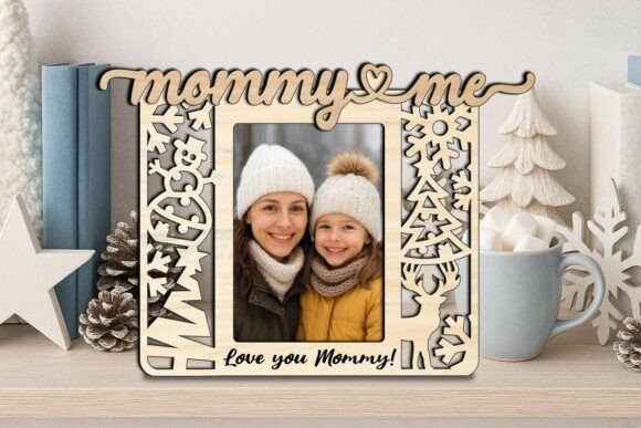Holiday Winter Mommy Me SVG Frame: Laser Engraving Graphics