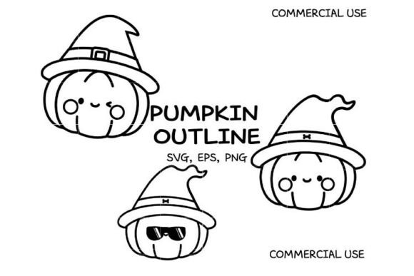 Kawaii Pumpkin Outline SVG Cute Witch Graphics