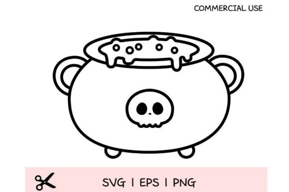 Kawaii Witch Cauldron Outline SVG: Graphics & Illustrations for Local Branding
