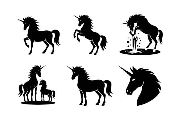 Magical Unicorn Silhouette Icon Set: Graphics & Icons