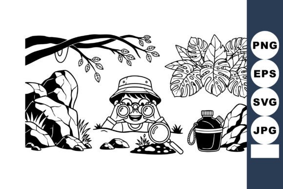 Monochrome Line Art Jungle Explorer Graphics
