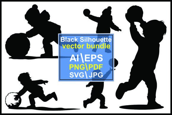 Silhouettes Children Playing Snowballs: Graphics & Illustrations