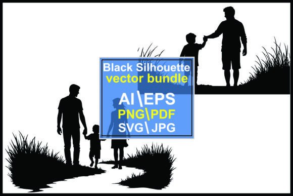 Silhouettes of Families Walking: Graphics & Illustrations