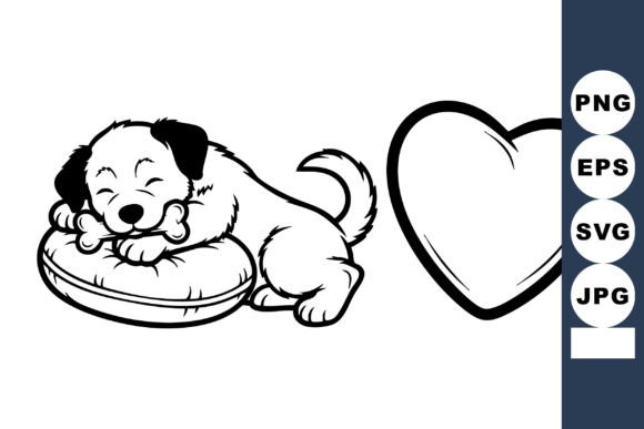 Sleeping Puppy on Cushion Line Art: Graphics for Crafts & Content