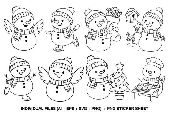 Snowman Line Art Clipart Set: Graphics for Crafts & Branding