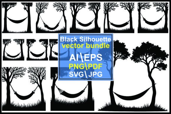 Tree with Hammock Silhouette Vector: Graphics & Illustrations