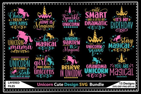 Unicorn Cute Design SVG Bundle: Graphics for Crafts & Content